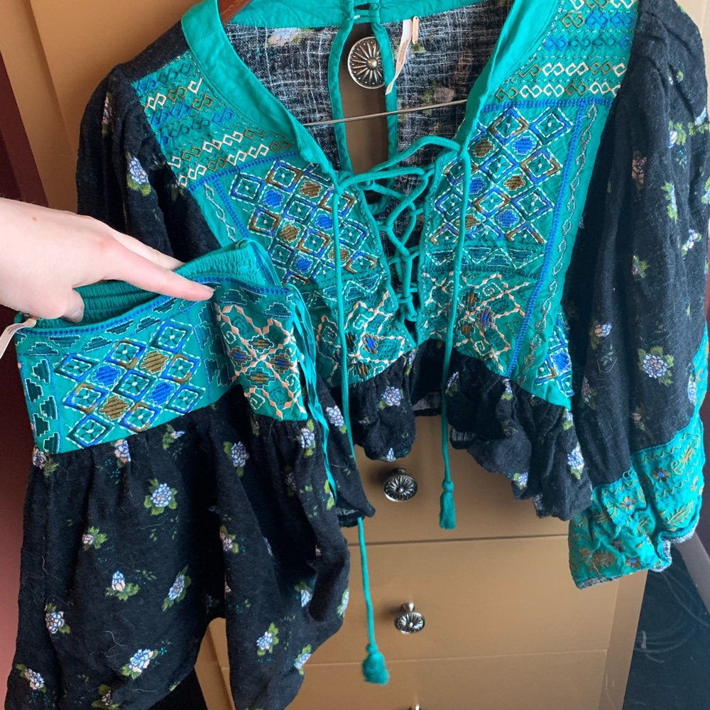 Free People embroidered shorts + top set
